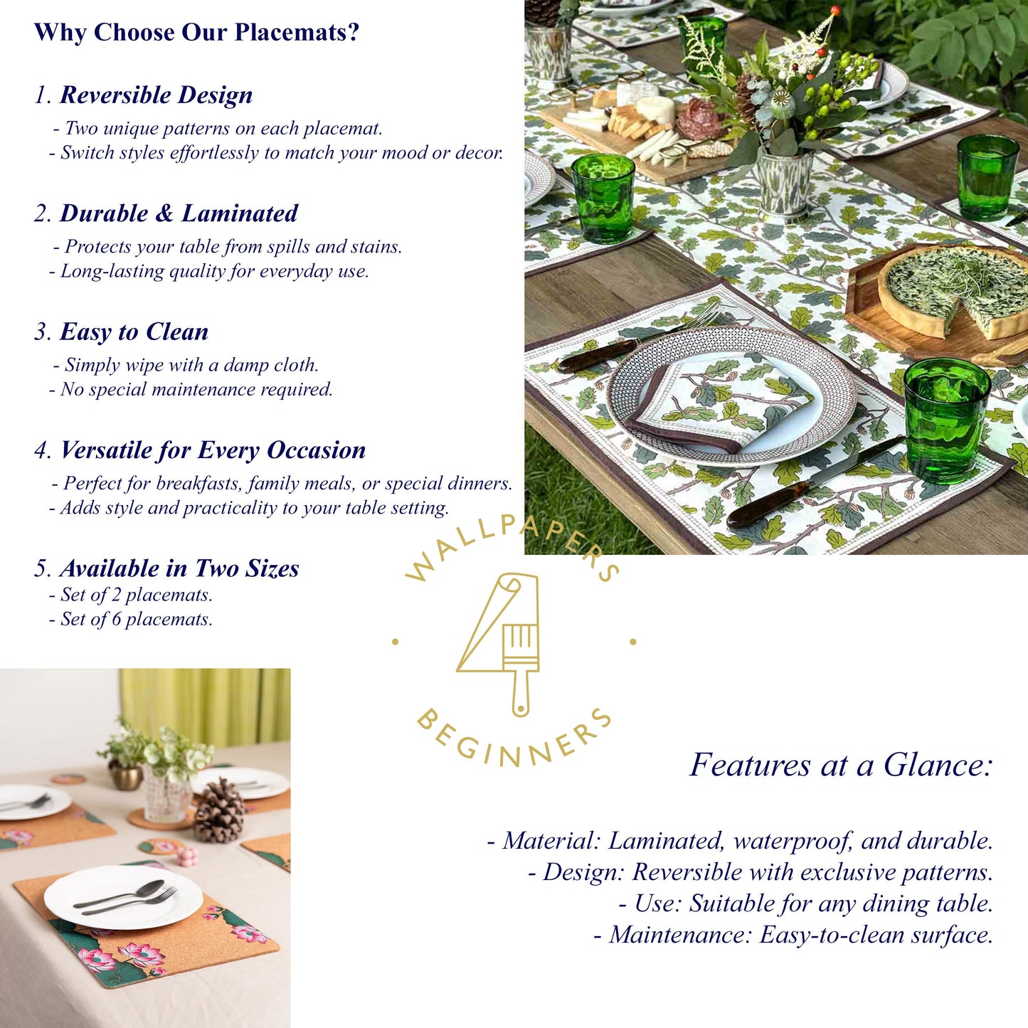 Green Tropical Reversible Placemats Set