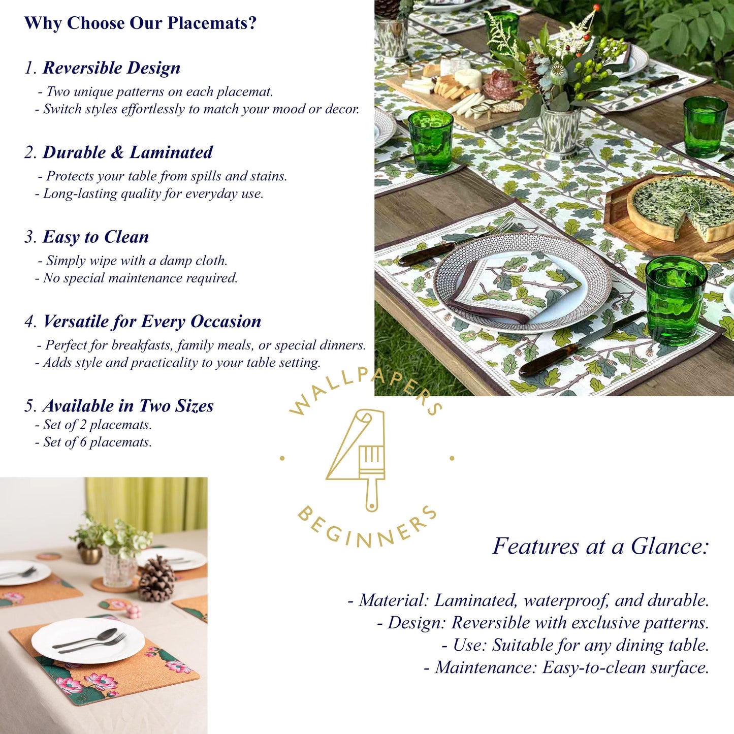 Brushstrokes Reversible Placemats Set