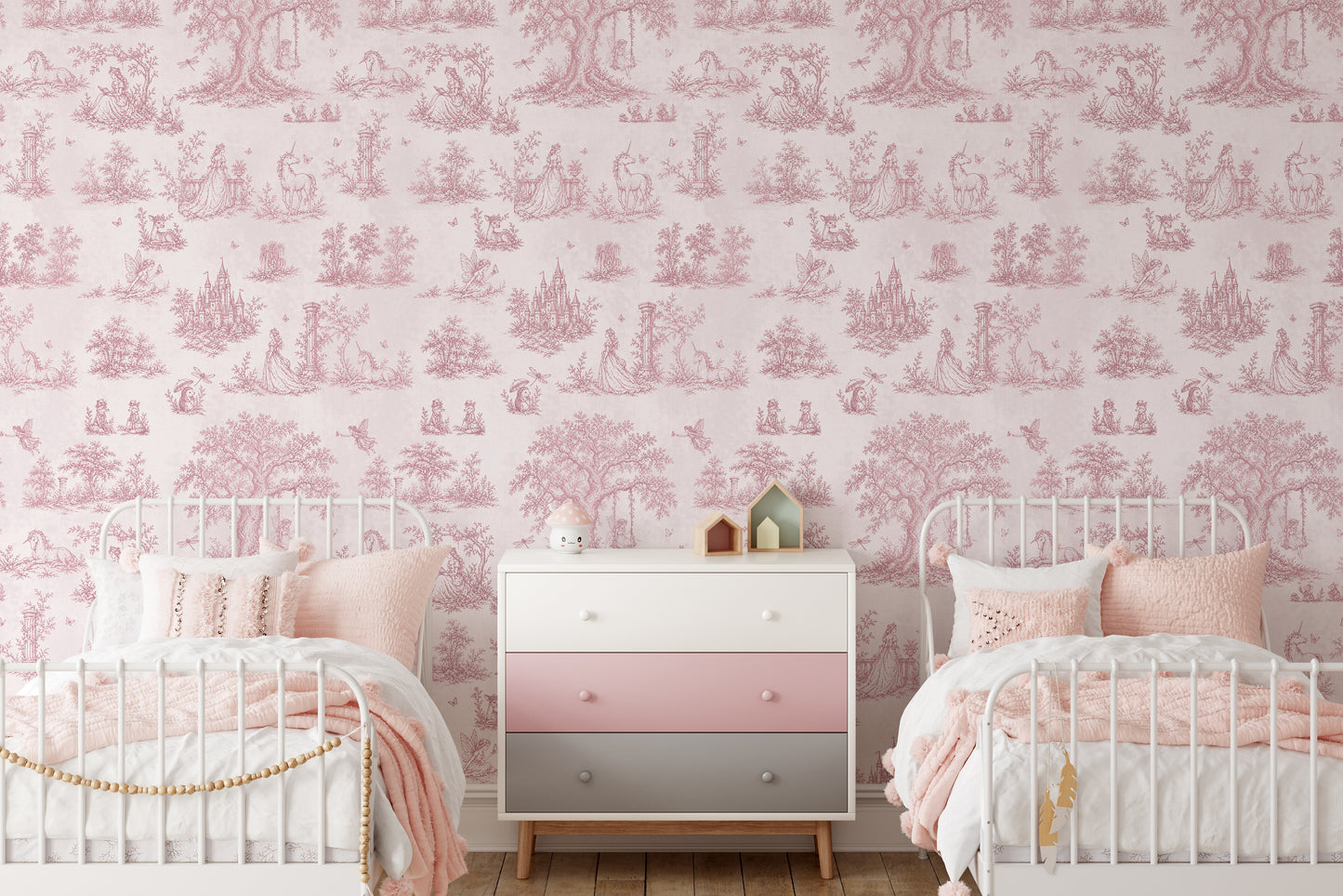 Pink Toile Wallpaper — Princess, Fairy & Unicorn Fairytale Nursery