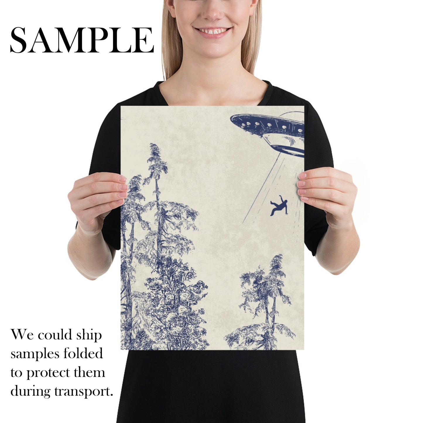 Alien Abduction Toile de Jouy Wallpaper in Blue