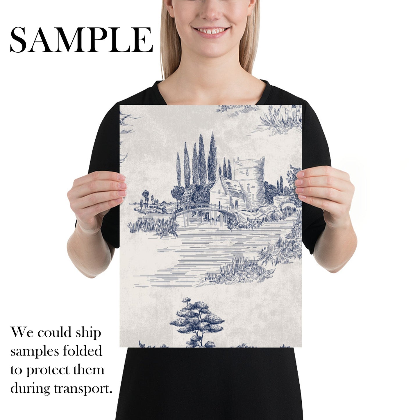 French Vintage Toile Wallpaper in Blue