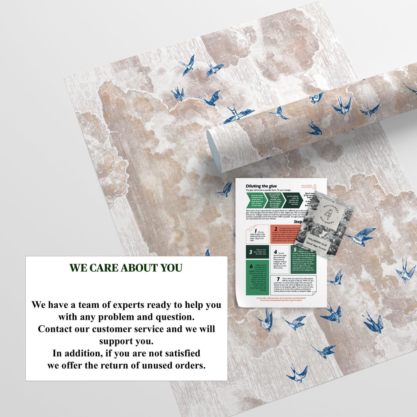 Schrankeinlage „Schwalben und Wolken“ – Umweltfreundliches Dekorpapier für Schubladen und Möbel