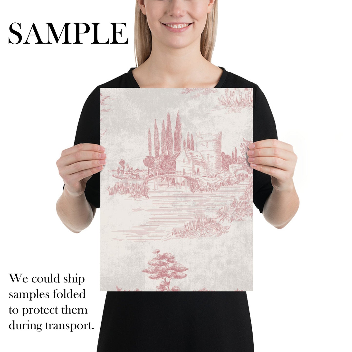 French Vintage Toile Wallpaper in Pink