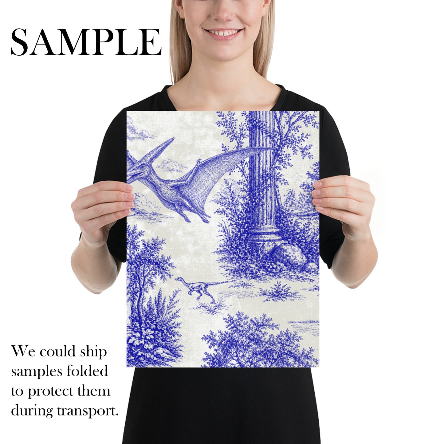 Blue Dinosaur Toile de Jouy Wallpaper