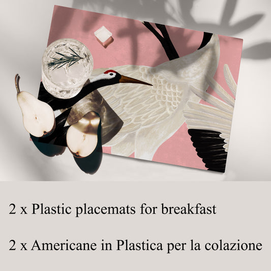 Pink Heron Reversible Placemats Set