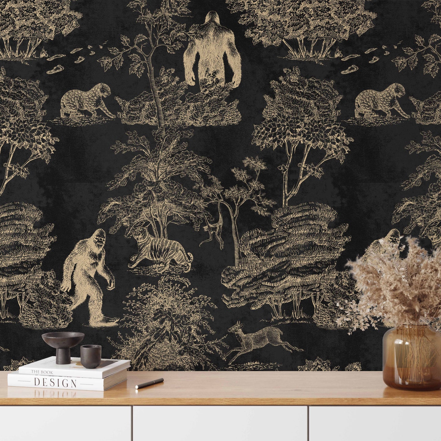 Dark Mystical Bigfoot Toile de Jouy Wallpaper