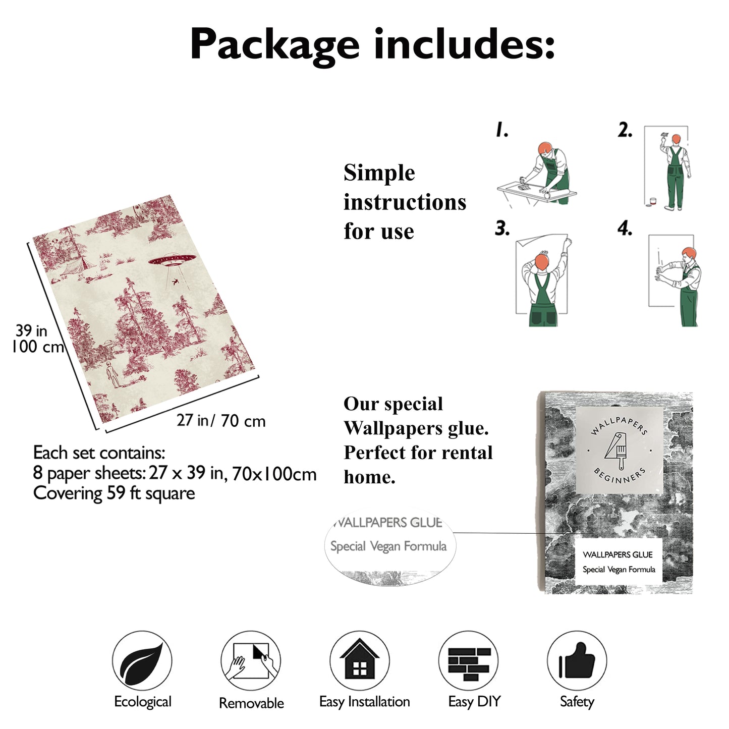 Alien Toile Wallpaper in Red Burgundy