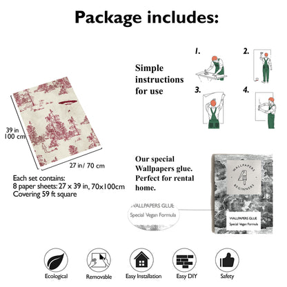 Alien Toile Wallpaper in Red Burgundy