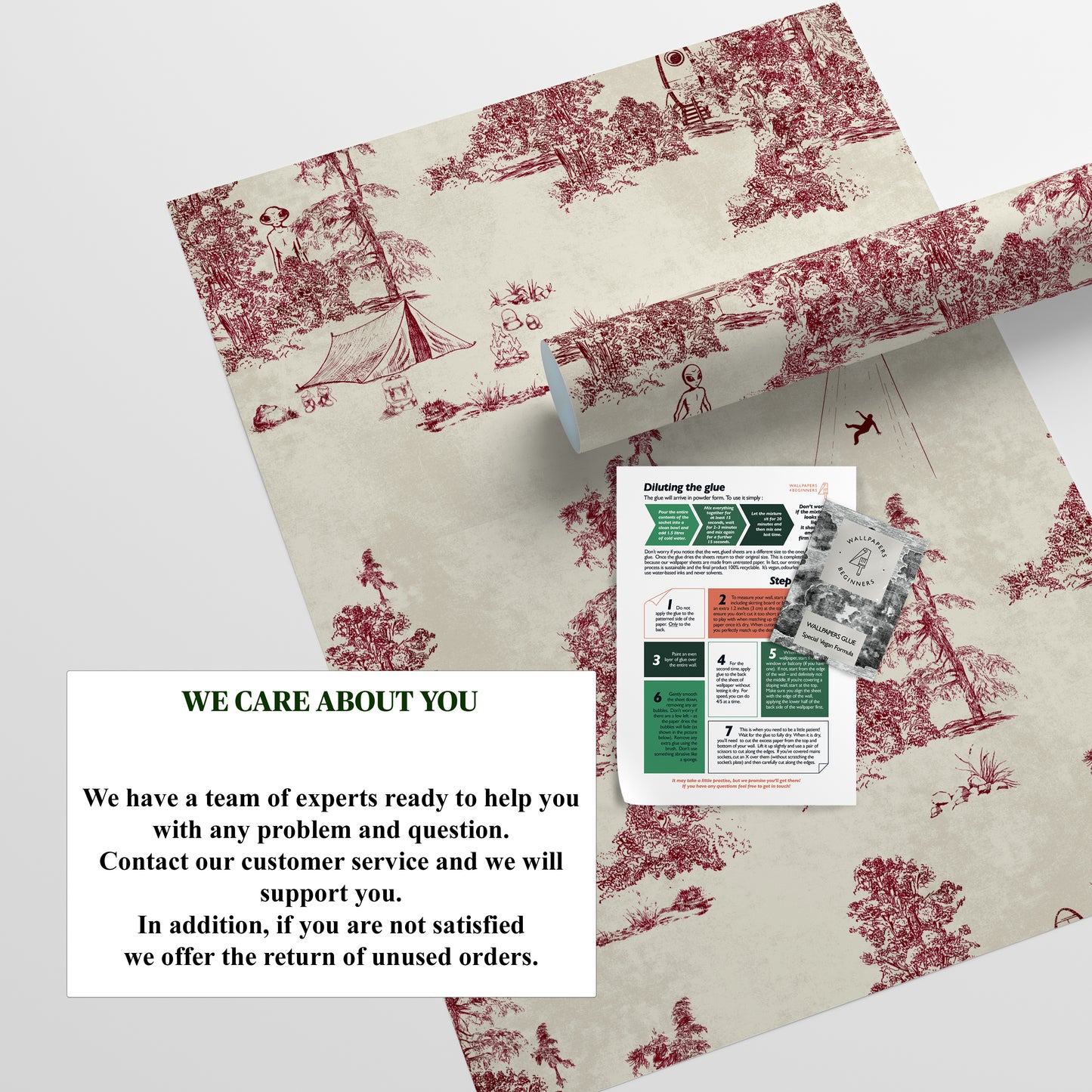 Alien Toile Wallpaper in Red Burgundy