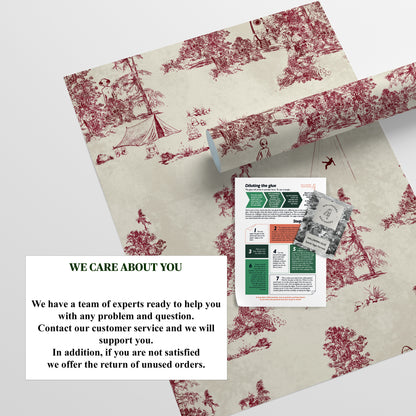 Alien Toile Wallpaper in Red Burgundy