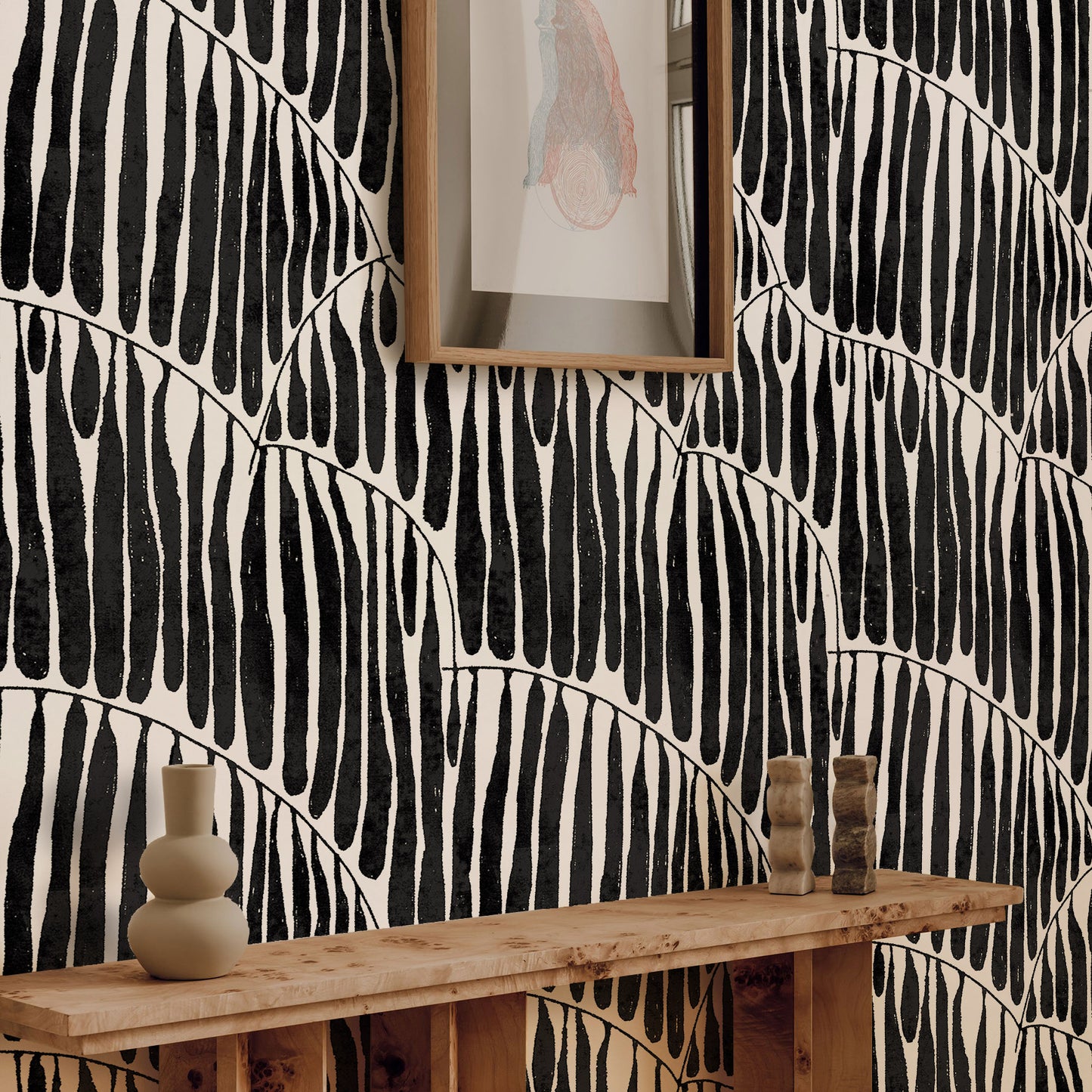 Black Abstract Leaf Pendant Wallpaper