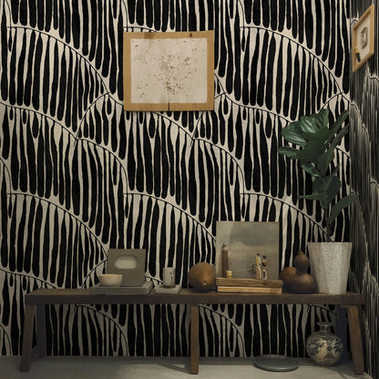 Black Abstract Leaf Pendant Wallpaper