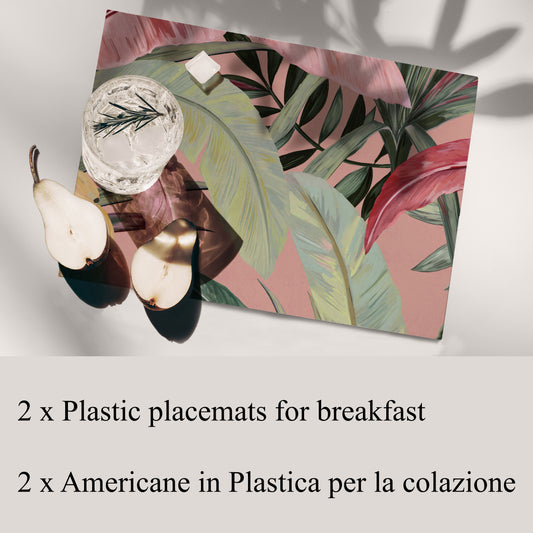 Pink Tropical Reversible Placemats Set