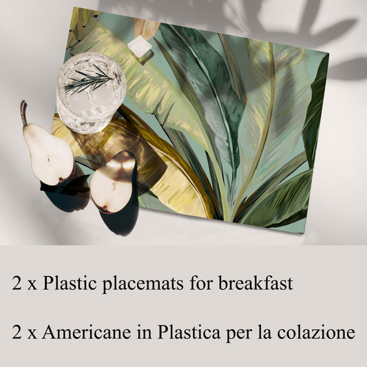 Green Tropical Reversible Placemats Set