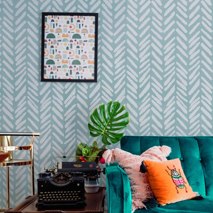 Light Blue Herringbone Pastel Wallpaper