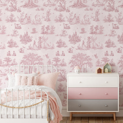 Pink Toile Wallpaper — Princess, Fairy & Unicorn Fairytale Nursery