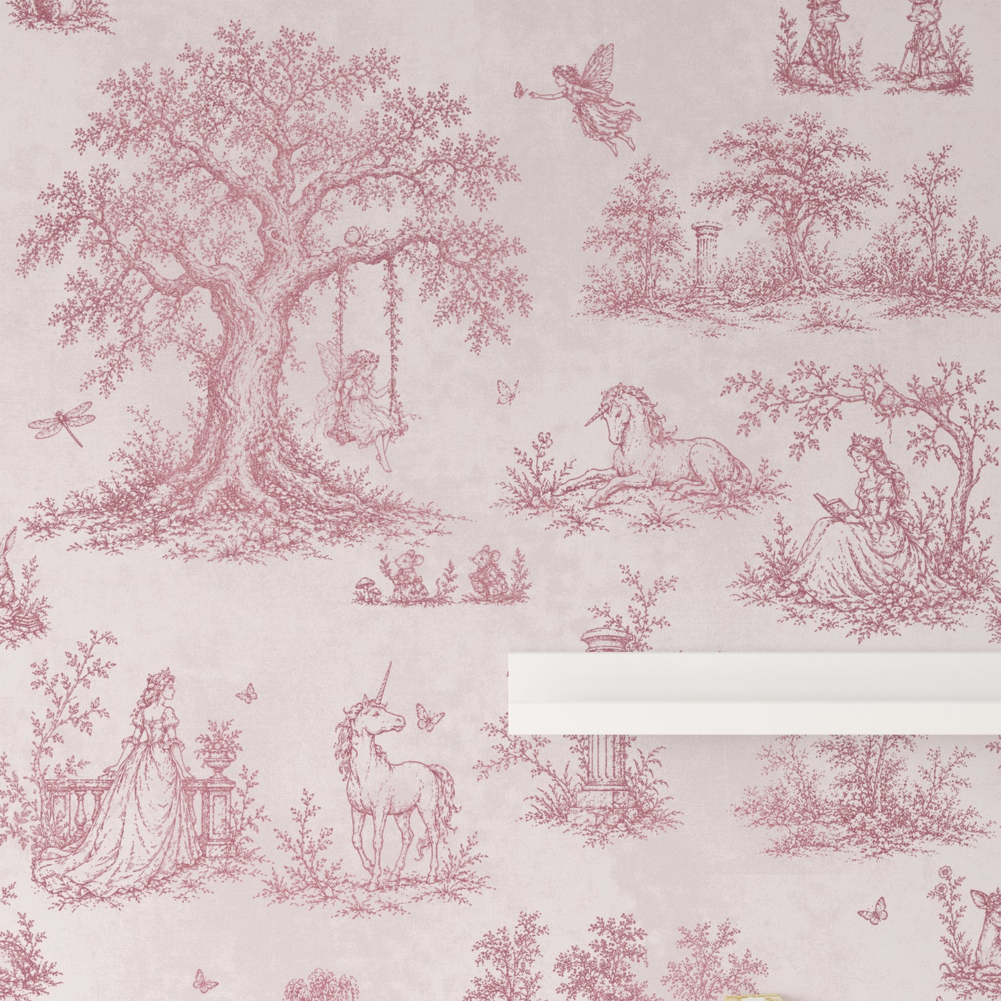 Pink Toile Wallpaper — Princess, Fairy & Unicorn Fairytale Nursery