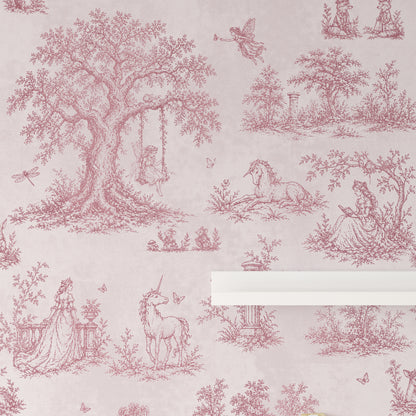 Pink Toile Wallpaper — Princess, Fairy & Unicorn Fairytale Nursery