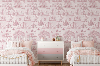Pink Toile Wallpaper — Princess, Fairy & Unicorn Fairytale Nursery