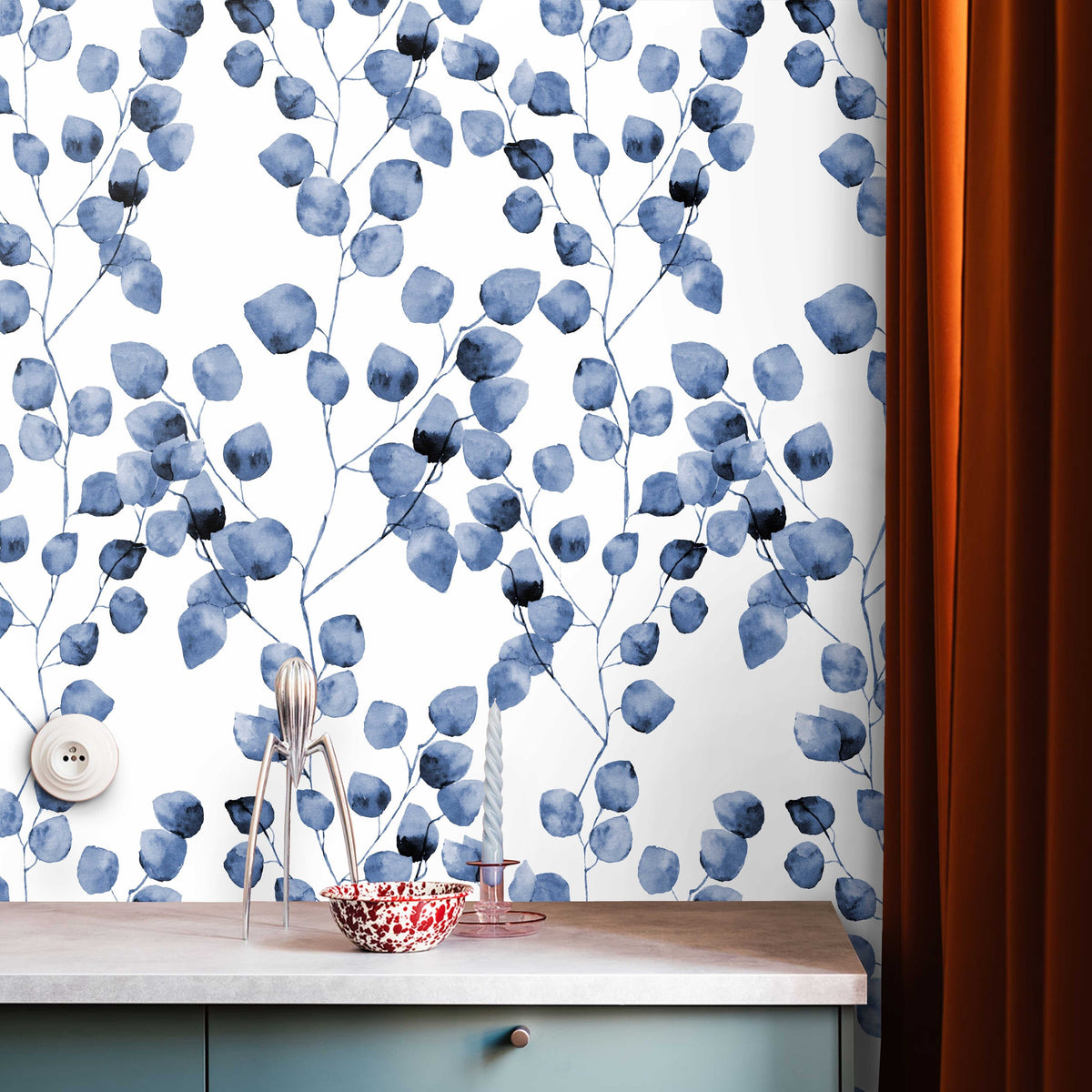 Blaue Aquarell-Eukalyptus-Tapete – Wallpapers4Beginners