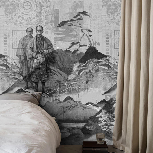 Monochrome Samurai Journey Mural Wallpaper