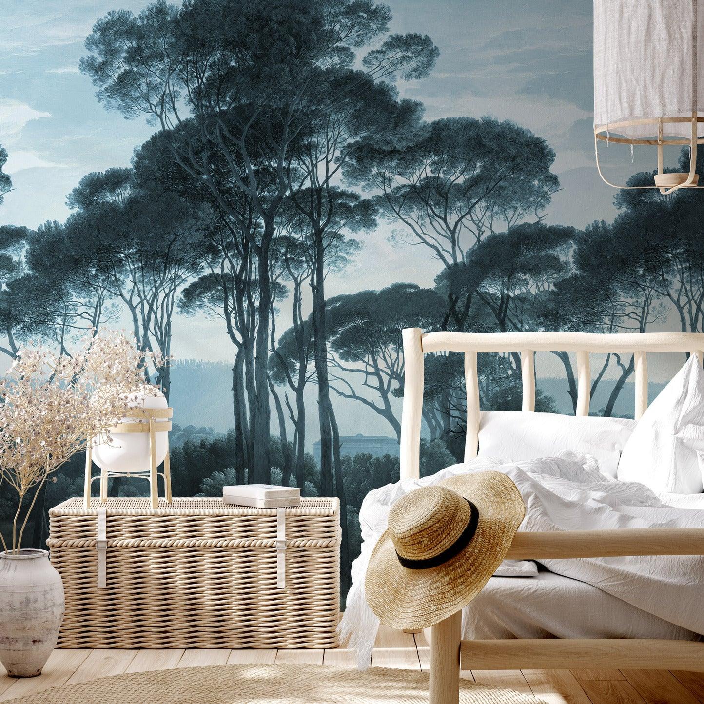 Blue Vintage Landscape Wallpaper