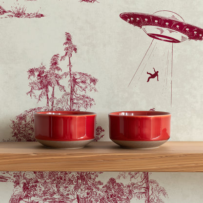 Alien Toile Wallpaper in Red Burgundy