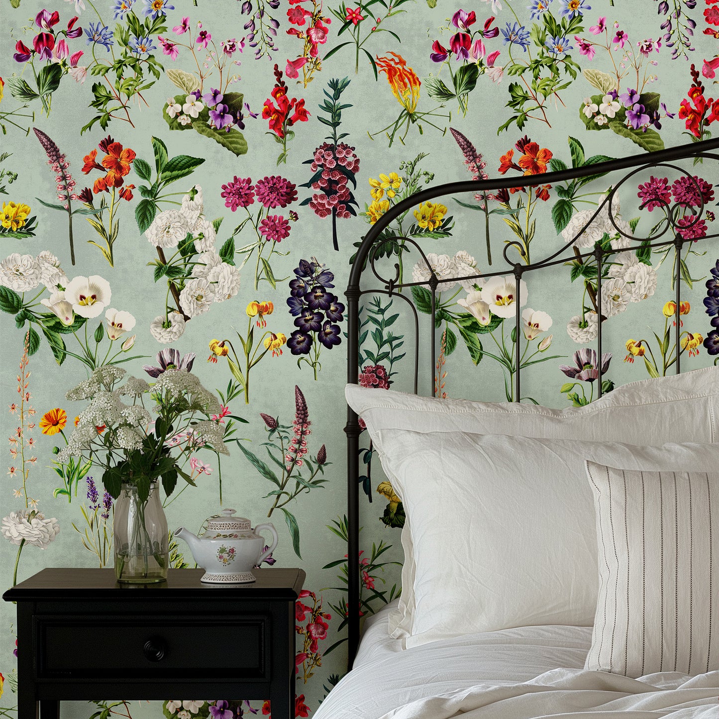 Sage Green Wildflower Wallpaper