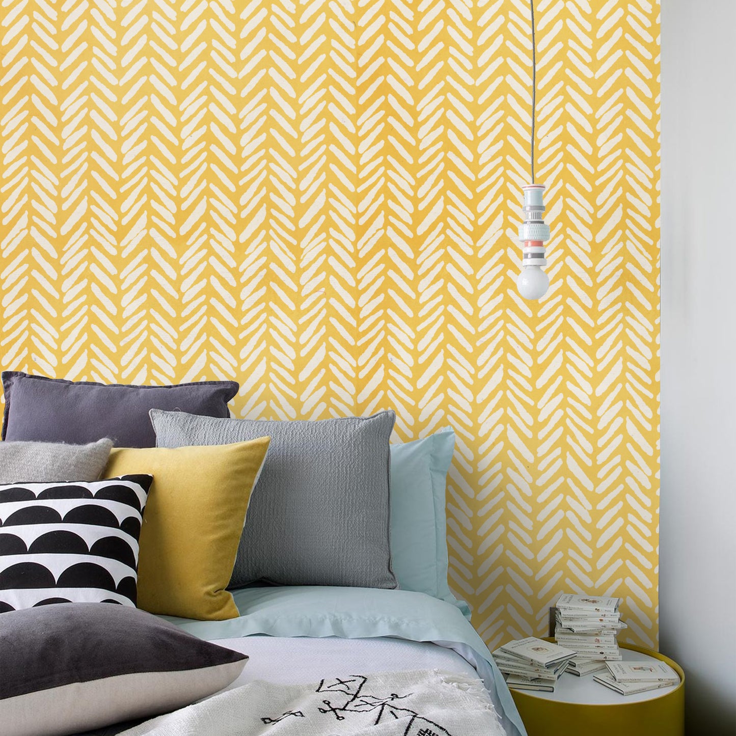 Papier Peint Pastel Jaune à Chevrons
