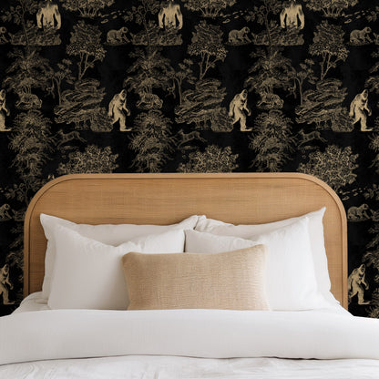 Dark Mystical Bigfoot Toile de Jouy Wallpaper