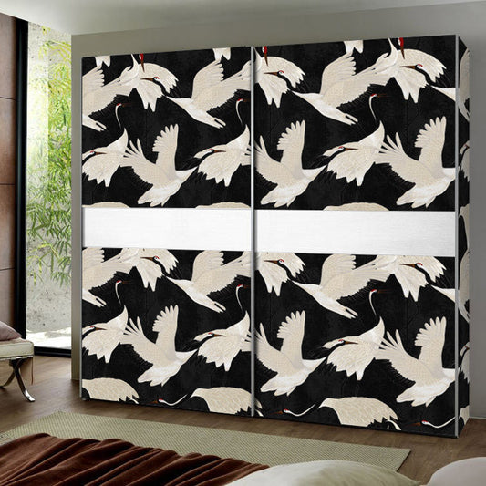 Elegant Black Crane Cabinet Liner – Eco-Friendly Decorative Paper for Drawers and Furniture