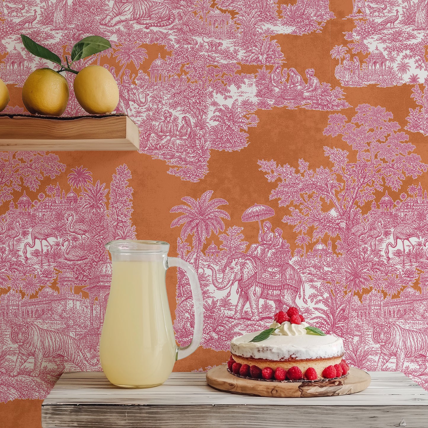 Varanasi Indian Toile de Jouy Wallpaper