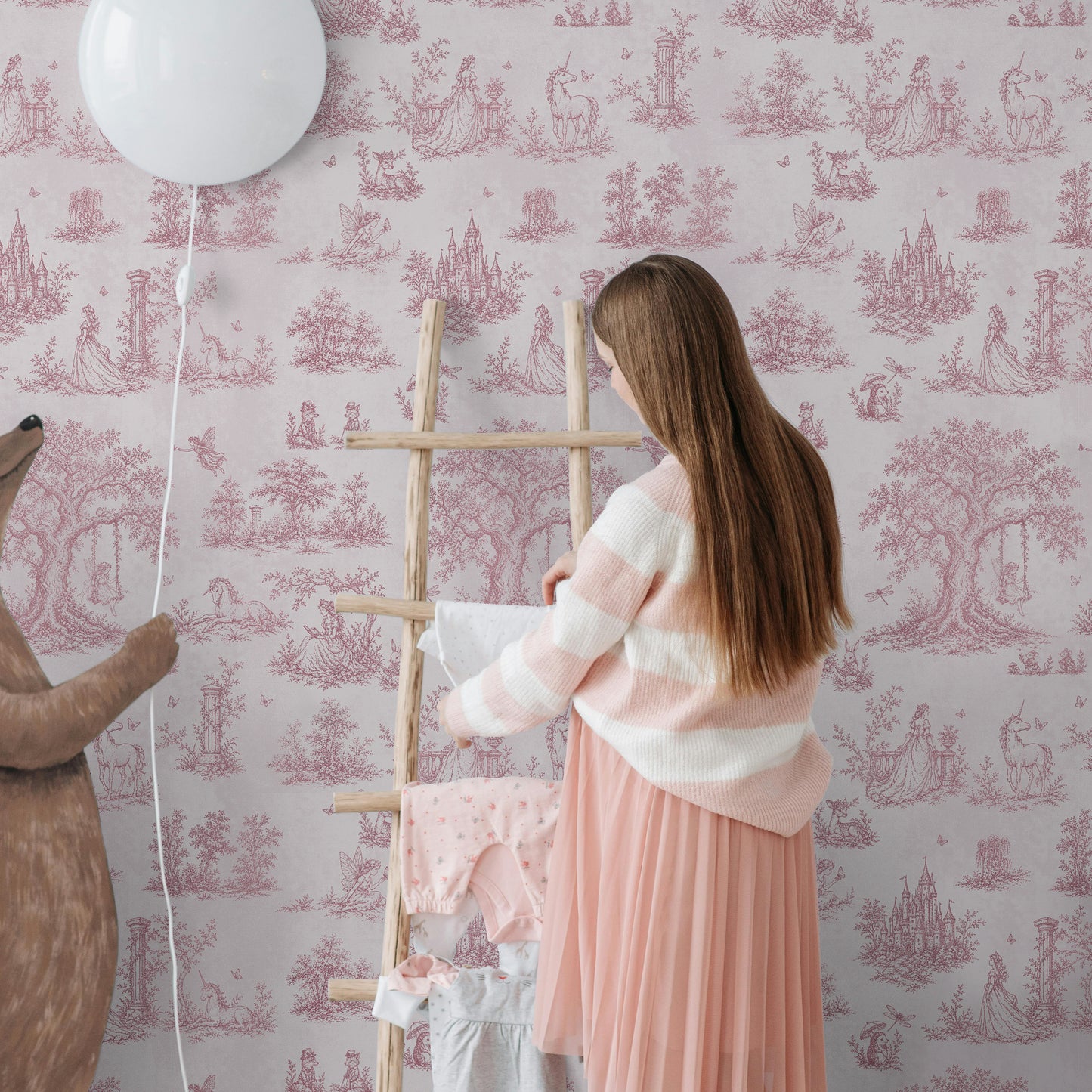 Pink Toile Wallpaper — Princess, Fairy & Unicorn Fairytale Nursery
