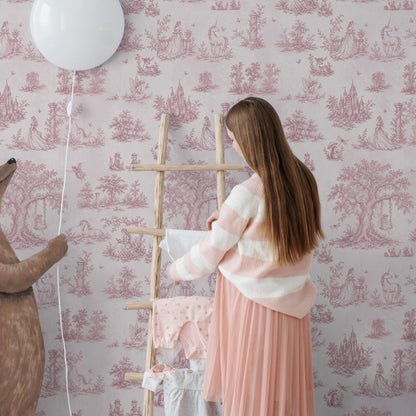 Pink Toile Wallpaper — Princess, Fairy & Unicorn Fairytale Nursery