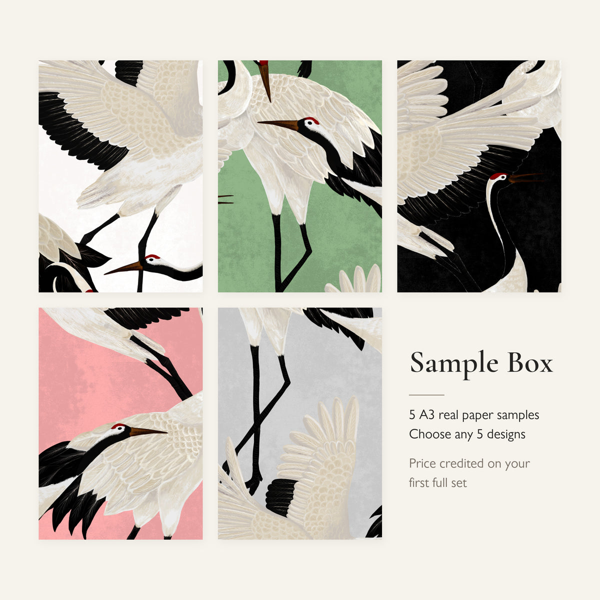 Sample Box: 5 A3 real paper samples, choose any 5 designs, price credited on your first full set