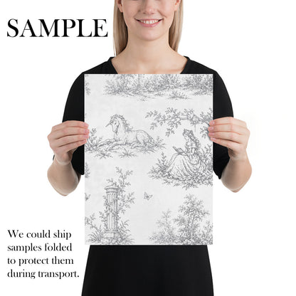 Carta da parati Toile de Jouy francese con principesse, fate, unicorni e castelli