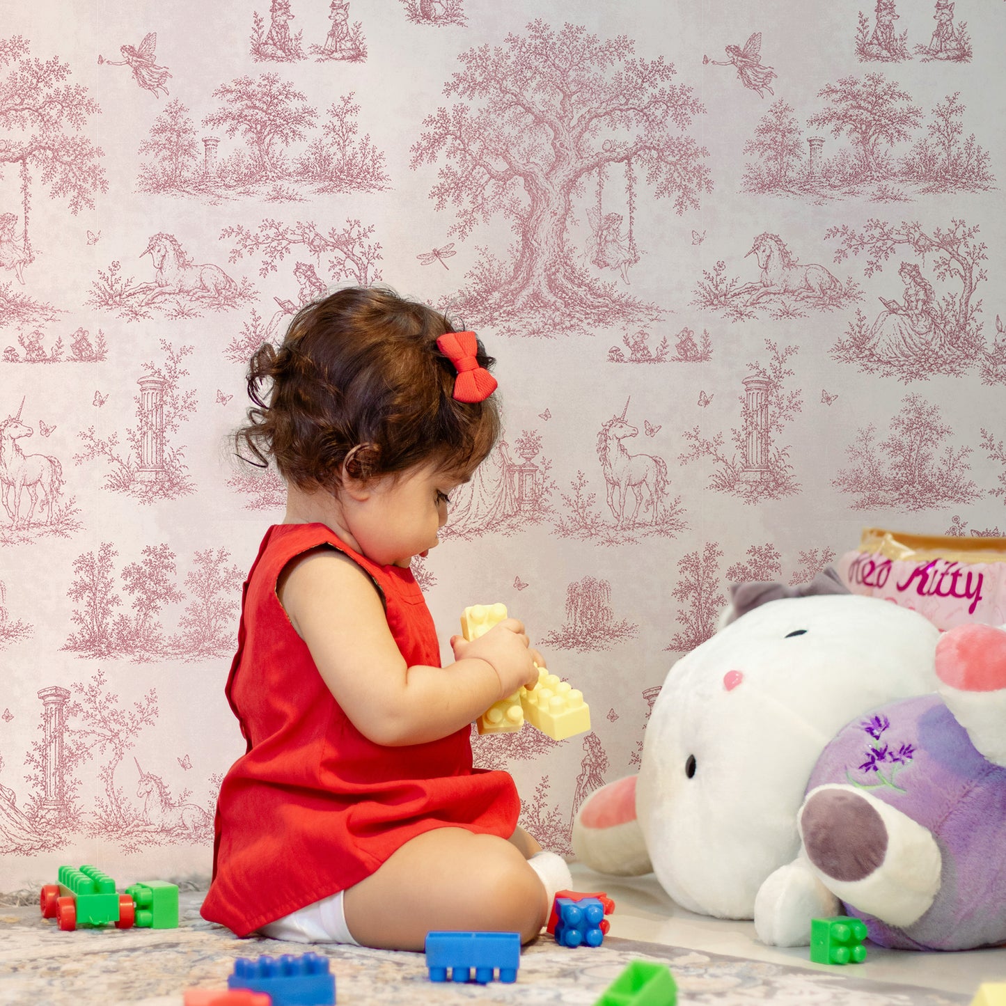 Pink Toile Wallpaper — Princess, Fairy & Unicorn Fairytale Nursery
