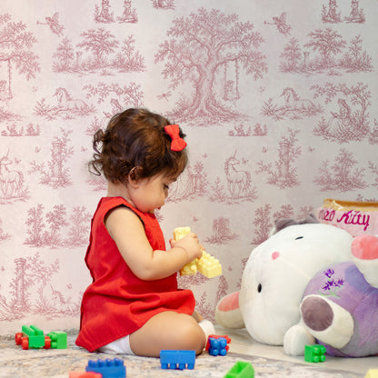 Pink Toile Wallpaper — Princess, Fairy & Unicorn Fairytale Nursery