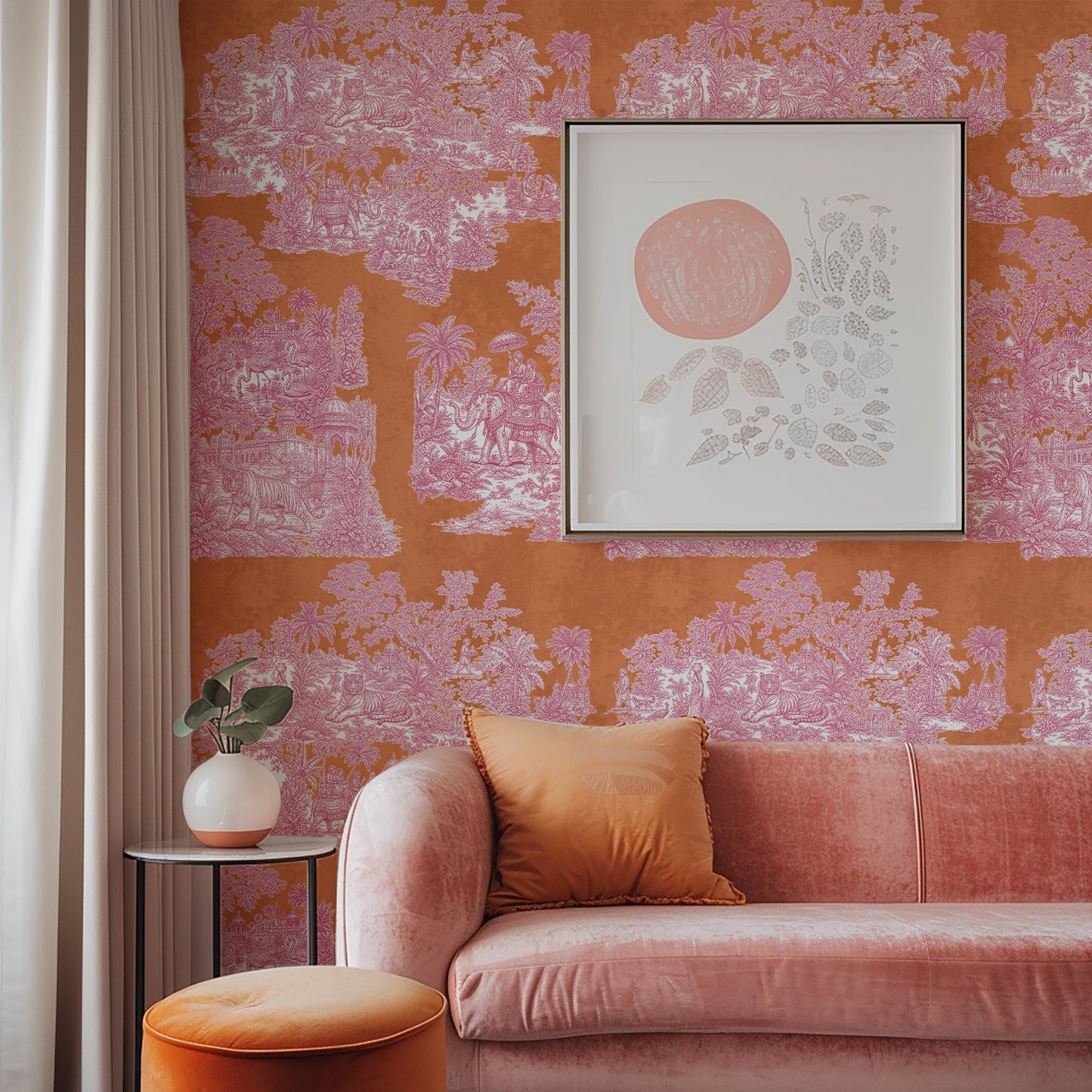 Varanasi Indian Toile de Jouy Wallpaper