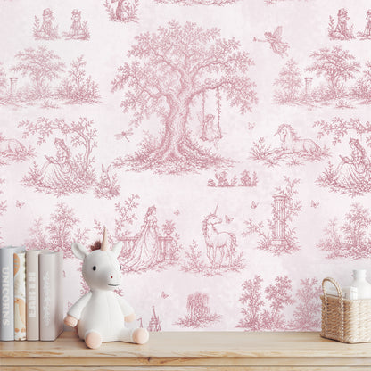 Pink Toile Wallpaper — Princess, Fairy & Unicorn Fairytale Nursery