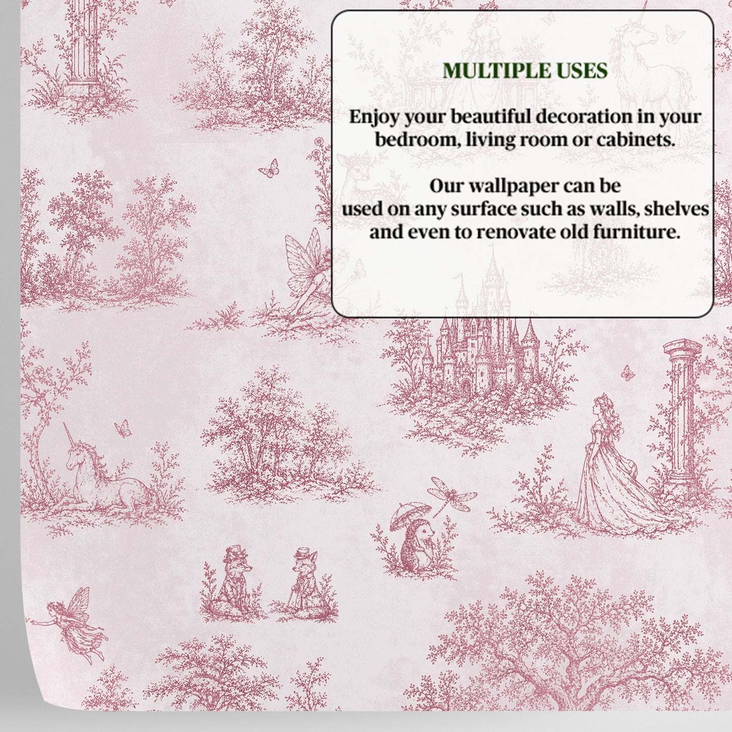 Pink Toile Wallpaper — Princess, Fairy & Unicorn Fairytale Nursery