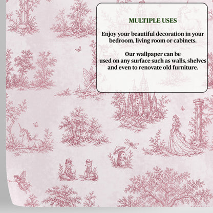 Pink Toile Wallpaper — Princess, Fairy & Unicorn Fairytale Nursery