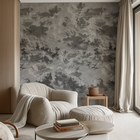 Black and White Extra Large Vintage Clouds Sky Wallpaper