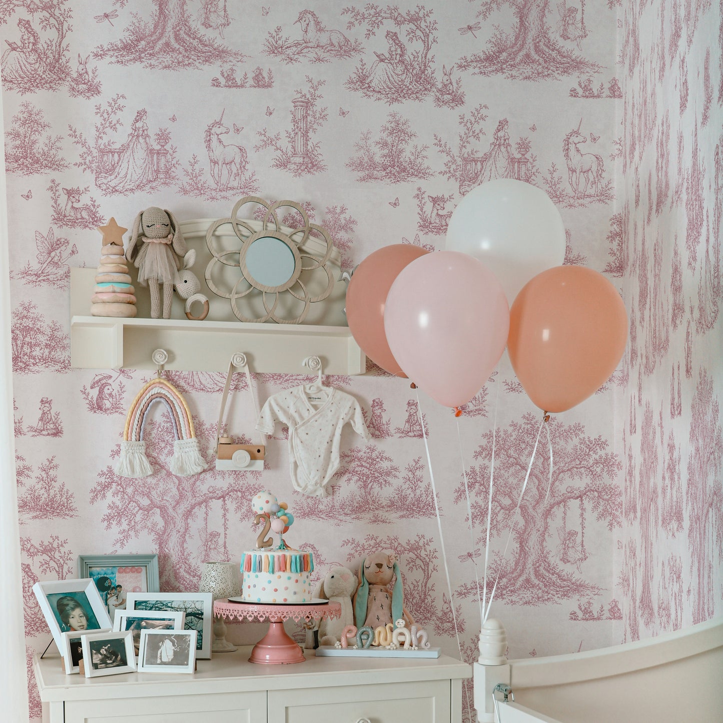 Pink Toile Wallpaper — Princess, Fairy & Unicorn Fairytale Nursery