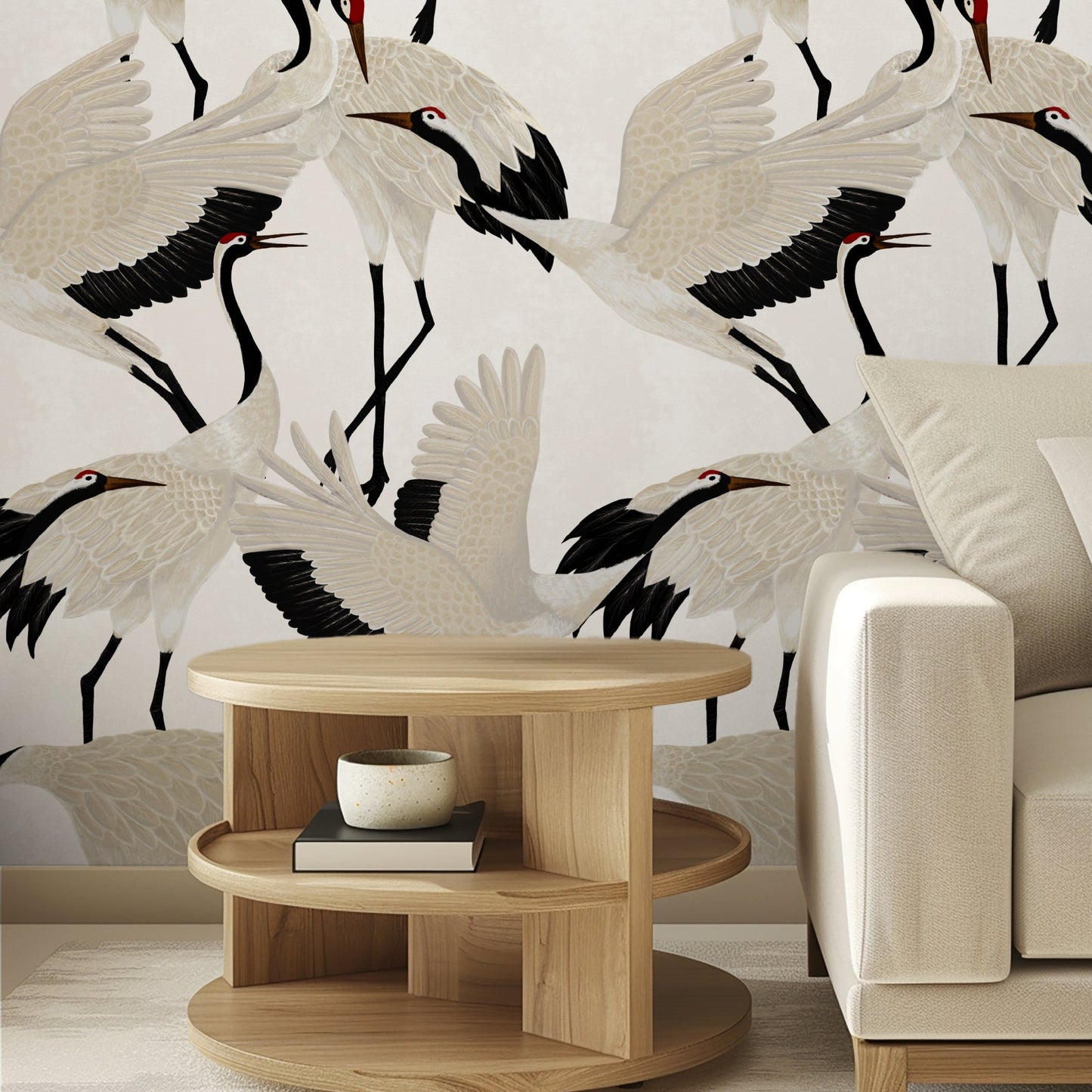 White Heron Chinoiserie Wallpaper