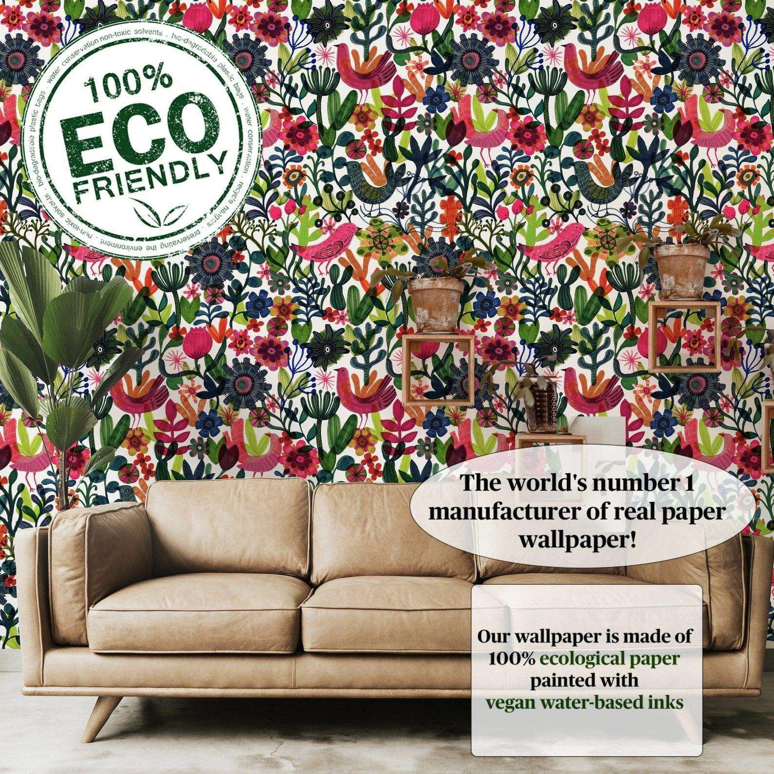 Colorful Botanical Print Bird Wallpaper – Wallpapers4Beginners