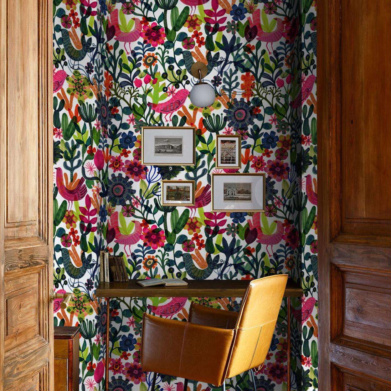 Colorful Botanical Print Bird Wallpaper – Wallpapers4Beginners