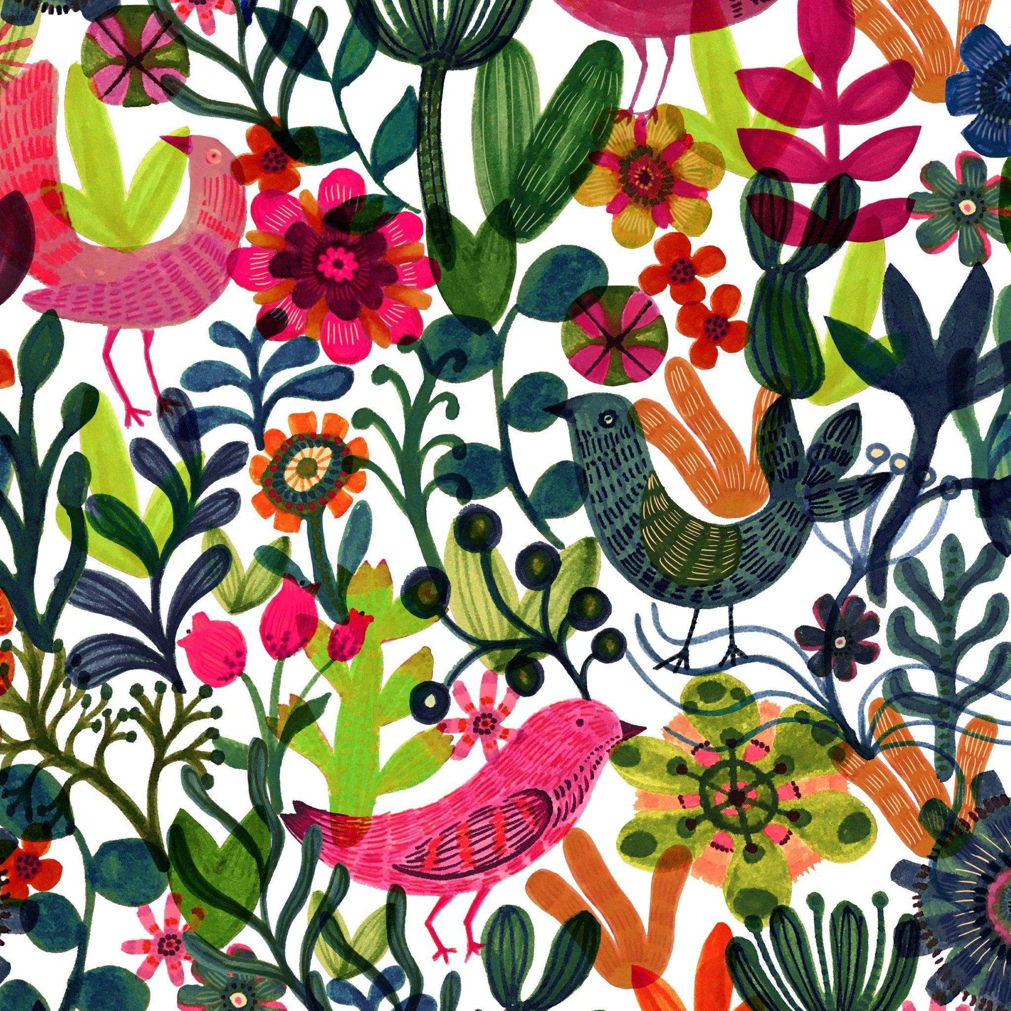 Colorful Botanical Print Bird Wallpaper – Wallpapers4Beginners