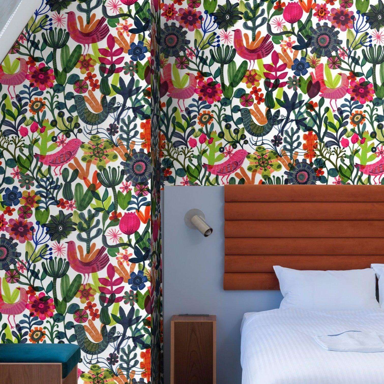 Colorful Botanical Print Bird Wallpaper <br> ★★★★★ - WallpapersforBeginners