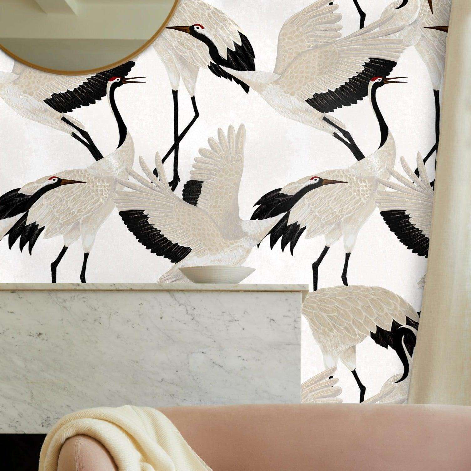 White Heron Chinoiserie Wallpaper <br> ★★★★★ - WallpapersforBeginners